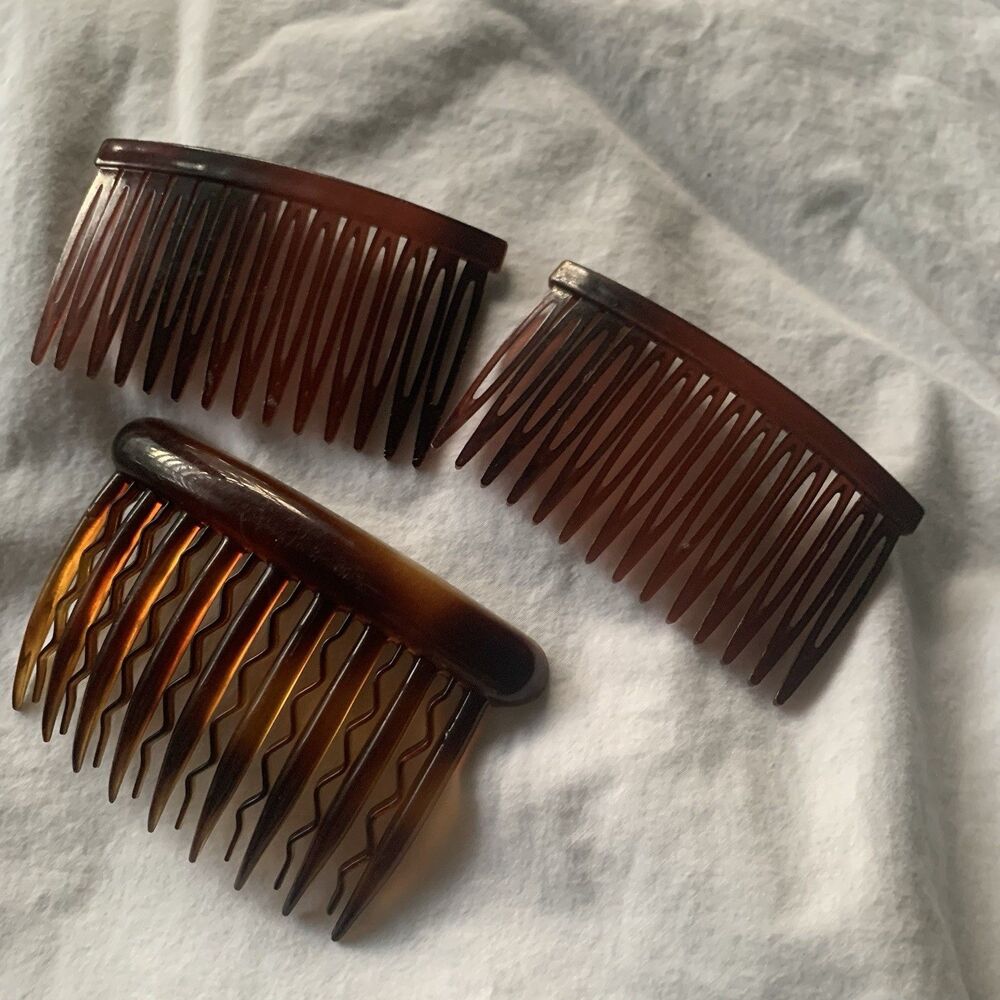 Vintage Goody Side Tooth Comb Hair Pull Lot of 3 Made in USA Tortise Shell Brown
